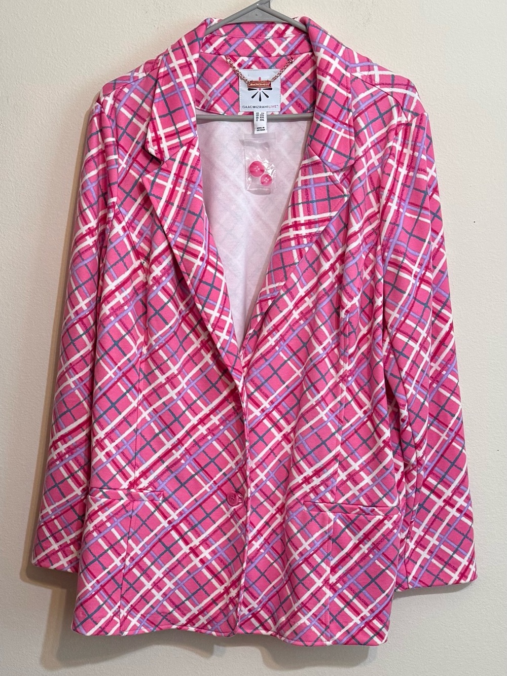 Isaac Mizrahi Live Women’s Pink Plaid Blazer Jacket - Quilted Lining 2X